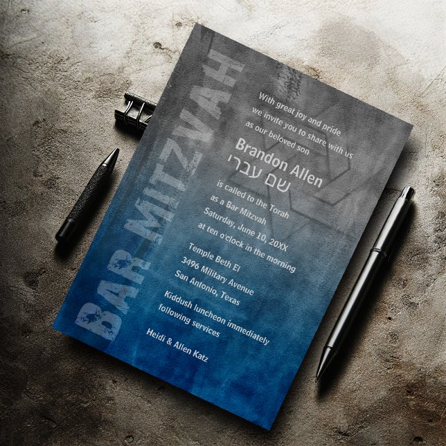 Convite Bar Mitzvah Star de David Blue Grunge (Criador carregado)