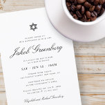 Convite Bar Mitzvah Star de David Minimalista Moderno<br><div class="desc">Design é composto por tipografia sans serif e por tipografia cursiva de escrita lúdica sobre um fundo simples. Disponível aqui: http://www.zazzle.com/store/selectpartysupplies</div>