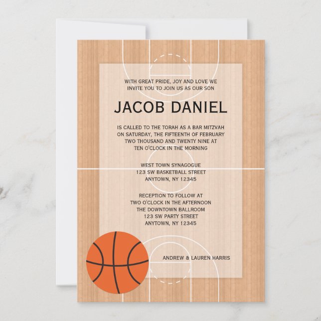 Convite Bar Mitzvah Temático de Basquetebol (Frente)
