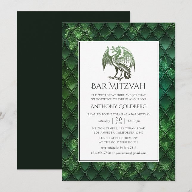Convite Bar Mitzvah temático de dragão (Frente/Verso)