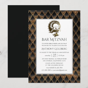 Convite Bar Mitzvah temático Dragão Preto e Dourado