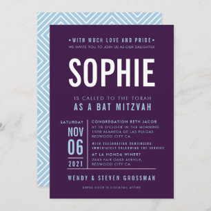 Convite BAR MITZVAH tipo de bloco moderno bergplante azul