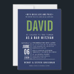 Convite BAR MITZVAH tipo de bloco ousado moderno marinho a<br><div class="desc">por kat massard >> WWW.SIMPLYSWEETPAPERIE.COM <<< - - - - - - - - - - - CONTATE ME para ajudar a equilibrar seu tipo perfeitamente Adore o design, mas gostaria de ver algumas mudanças - outro esquema de cores, produto, adicionar uma foto ou adaptado para uma ocasião diferente -...</div>