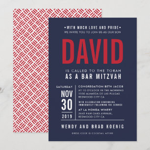 Convite BAR MITZVAH tipo de bloco ousado moderno marinho v