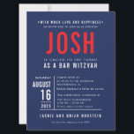 Convite BAR MITZVAH tipo de bloco ousado moderno marinho v<br><div class="desc">kat massard >> WWW.SIMPLYSWEETPAPERIE.COM << - - - - - - - - - - - - design PERSONALIZADO para JOSH CONTACT ME para ajudar a equilibrar seu tipo perfeitamente Adore o design, mas gostaria de ver algumas mudanças - outro esquema de cores, produto, adicionar uma foto ou adaptado para...</div>