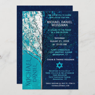 Convite Bar Mitzvah Tree of Life com estrelas