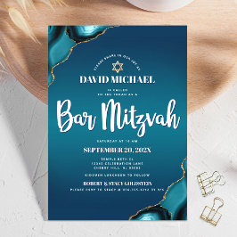 Convite Bar Mitzvah Turquesa Ombre Ágata Moderno Script