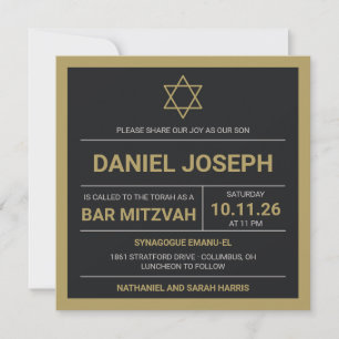 Convite Bar Mitzvah, um negro de estrela judia, enquadrou