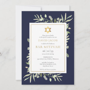 Convite Bar Mitzvah Verde Água Azul-Marinho