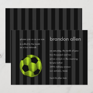 Convite Bar Mitzvah Verde limão e bola de futebol preto