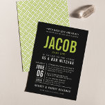 Convite BAR MITZVAH verde limão preto de tipo negro modern<br><div class="desc">por kat massard >> WWW.SIMPLYSWEETPAPERIE.COM <<< - - - - - - - - - - - CONTATE ME para ajudar a equilibrar seu tipo perfeitamente Adore o design, mas gostaria de ver algumas mudanças - outro esquema de cores, produto, adicionar uma foto ou adaptado para uma ocasião diferente -...</div>
