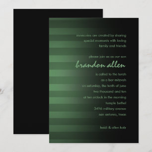 Convite Bar Mitzvah Verdes e Pretos Horizontais Stripes