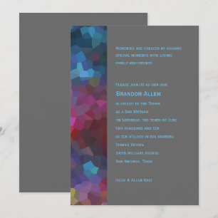 Convite Bar Mitzvah Vermelho Cinza Azul Roxo Design Abstra