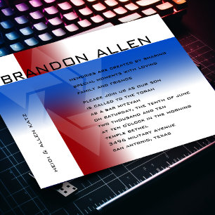 Convite Bar Mitzvah Vermelho e Azul em Qualquer Cor