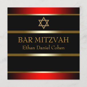 Convite Bar Mitzvah Vermelho Preto Dourado
