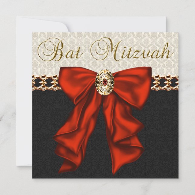 Convite Bar Mitzvah Vermelho Preto e Dourado (Frente)