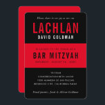Convite BAR MITZVAH vermelho-preto mínimo e simples modern<br><div class="desc">por kat massard >> WWW.SIMPLYSWEETPAPERIE.COM << CONTACT ME para texto personalizado ou para adicionar quaisquer linhas em Hebraico Ame o design, mas gostaria de ver algumas mudanças - outro esquema de cores, produto, adicionar uma foto ou adaptado para uma ocasião diferente - sem preocupações me contate - estou feliz em...</div>
