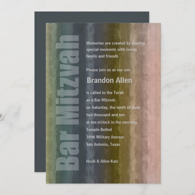 Convite Bar Mitzvah Watercolor Stripes (Frente/Verso)