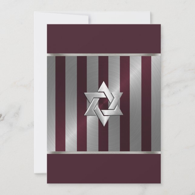 Convite Bar Mitzvah Wine and Silver Stripe (Frente)