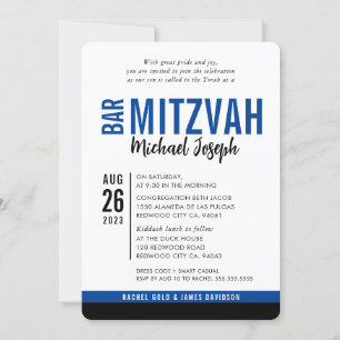 Convite BAR MODERN MITZVAH data de tendência azul real pre