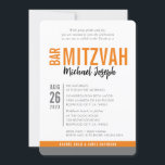 Convite BAR MODERN MITZVAH data de tendência cinza laranja<br><div class="desc">por kat massard > WWW.SIMPLYSWEETPAPERIE.com Ame o design,  mas gostaria de ver algumas mudanças - outro esquema de cores,  produto,  adicionar uma foto ou adaptado para uma ocasião diferente - não me preocupes simplesmente me contatar - estou feliz em ajudar! - - - -</div>