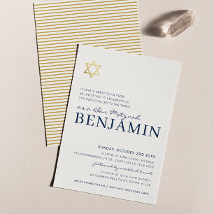 Convite Bar moderno DOURADA STAR Mitzvah marinho mínimo az
