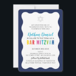 Convite BAR MODERNO MITZVAH arco-íris cores borda ondulada<br><div class="desc">por kat massard >> https://linktr.ee/simplysweetpaperie << Um design de convite moderno, simplesmente clássico, para o BAR do seu filho, Bat ou B'NAI MITZVAH TIP :: 1. Para alterar/mover gráficos e fontes e adicionar mais texto - pressione o botão "personalizar". - - - - - - - - - - -...</div>