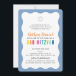Convite BAR MODERNO MITZVAH arco-íris cores borda ondulada<br><div class="desc">por kat massard >> https://linktr.ee/simplysweetpaperie << Um design de convite moderno, simplesmente clássico, para o BAR do seu filho, Bat ou B'NAI MITZVAH TIP :: 1. Para alterar/mover gráficos e fontes e adicionar mais texto - pressione o botão "personalizar". - - - - - - - - - - -...</div>