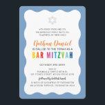 Convite BAR MODERNO MITZVAH arco-íris cores borda ondulada<br><div class="desc">por kat massard >> https://linktr.ee/simplysweetpaperie << Um design de convite moderno, simplesmente clássico, para o BAR do seu filho, Bat ou B'NAI MITZVAH TIP :: 1. Para alterar/mover gráficos e fontes e adicionar mais texto - pressione o botão "personalizar". - - - - - - - - - - -...</div>