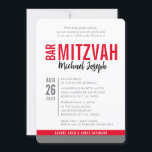 Convite BAR MODERNO MITZVAH data de tendência cinza vermel<br><div class="desc">por kat massard > WWW.SIMPLYSWEETPAPERIE.com Ame o design,  mas gostaria de ver algumas mudanças - outro esquema de cores,  produto,  adicionar uma foto ou adaptado para uma ocasião diferente - não me preocupes simplesmente me contatar - estou feliz em ajudar! - - - -</div>