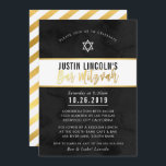 Convite BAR MODERNO MITZVAH - Letra negra com dourado<br><div class="desc">pelo kat massard >> kat@simplysweetPAPERIE.com <<< design de convite de tendência para o BAR do seu filho MITZVAH Setup como modelo, é simples você adicionar seus próprios detalhes ou clicar no botão personalizar e você pode adicionar ou alterar texto, fontes, tamanhos etc. DICA: 1. Para alterar/mover gráficos / alterar a...</div>
