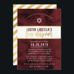 Convite BAR MODERNO MITZVAH maróon vermelho tipo ouro<br><div class="desc">pelo kat massard >> kat@simplysweetPAPERIE.com <<< design de convite de tendência para o BAR do seu filho MITZVAH Setup como modelo, é simples você adicionar seus próprios detalhes ou clicar no botão personalizar e você pode adicionar ou alterar texto, fontes, tamanhos etc. DICA: 1. Para alterar/mover gráficos / alterar a...</div>