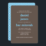 Convite Bar moderno Mitzvah Typografia Azul<br><div class="desc">Este convite moderno apresenta uma letra audaciosa na frente e um padrão moderno no verso. Use o formulário modelo para adicionar seu texto personalizado. O recurso Personalizar pode ser usado para alterar a fonte,  o layout e as cores.</div>