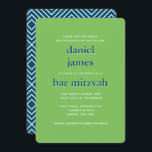 Convite Bar moderno Mitzvah Typografia Azul Verde<br><div class="desc">Este convite moderno apresenta uma letra audaciosa na frente e um padrão moderno no verso. Use o formulário modelo para adicionar seu texto personalizado. O recurso Personalizar pode ser usado para alterar a fonte,  o layout e as cores.</div>