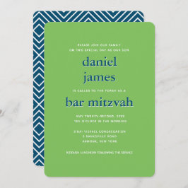 Convite Bar moderno Mitzvah Typografia Azul Verde