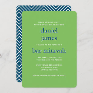 Convite Bar moderno Mitzvah Typografia Azul Verde
