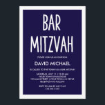 Convite Bar moderno simples Mitzvah da tipografia dos<br><div class="desc">Este convite simples contudo à moda de Mitzvah do bar caracteriza um fundo dos azuis marinhos com uma beira branca,  e a tipografia branca moderna.</div>