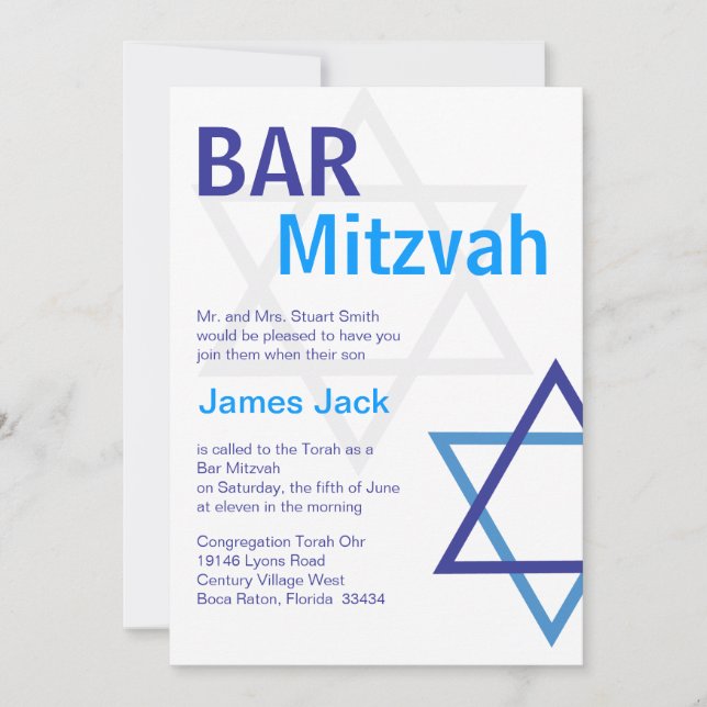Convite Bar Moderno - Visão Mitzvah - Azul e Branco (Frente)