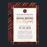 Convite BAR MONOGRAMA MITZVAH vermelho-escuro ouro<br><div class="desc">pelo kat massard >> kat@simplysweetPAPERIE.com <<< design de convite de tendência para o BAR do seu filho MITZVAH Setup como modelo, é simples você adicionar seus próprios detalhes ou clicar no botão personalizar e você pode adicionar ou alterar texto, fontes, tamanhos etc. DICA: 1. Para alterar/mover gráficos / alterar a...</div>