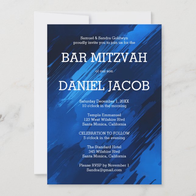 Convite Bar Personalizado de Traços Azuis BAT MITZVAH (Frente)