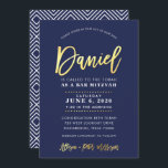 Convite BAR PERSONALIZADO Mitzvah marinho moderno   nome D<br><div class="desc">*** NOTA - O EFEITO DA FOLHA DE OURO É UMA IMPRESSÃO *** - - - - - - - - - - - - - - - - - - - - - - - - - - - - - - - - - - - - - -...</div>