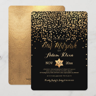 Convite Bar PixDezines Mitzvah/Faux Dourado Confetti