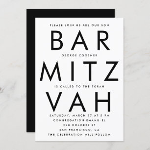 Convite Bar preto branco Ultra moderno Mitzvah