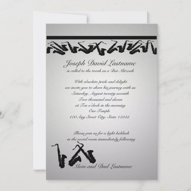 Convite Bar Saxofone Mitzvah Invite (Frente)