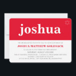 Convite BAR SIMPLES MITZVAH legal, estrela judaica vermelh<br><div class="desc">Um design de tendências e simples para os CONVITES MITZVAH do BAR do seu filho. Uau, seus amigos e família com este pequeno número;DSetup como modelo é simples para você adicionar seus próprios detalhes, adicionar sua foto ou clicar no botão personalizar e você pode adicionar ou alterar texto, fontes, tamanhos...</div>