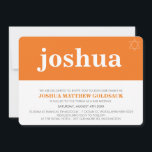 Convite BAR SIMPLES MITZVAH legal nome moderno laranja-est<br><div class="desc">Um design de tendências e simples para os CONVITES MITZVAH do BAR do seu filho. Uau, seus amigos e família com este pequeno número;DSetup como modelo é simples para você adicionar seus próprios detalhes, adicionar sua foto ou clicar no botão personalizar e você pode adicionar ou alterar texto, fontes, tamanhos...</div>