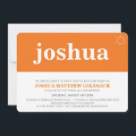 Convite BAR SIMPLES MITZVAH legal nome moderno laranja-est<br><div class="desc">Um design de tendências e simples para os CONVITES MITZVAH do BAR do seu filho. Uau, seus amigos e família com este pequeno número;DSetup como modelo é simples para você adicionar seus próprios detalhes, adicionar sua foto ou clicar no botão personalizar e você pode adicionar ou alterar texto, fontes, tamanhos...</div>