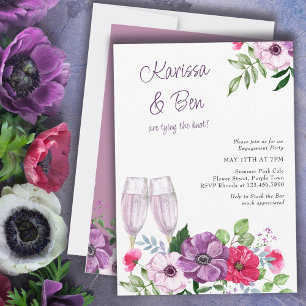 Convite Bar Stock de Flores Rosa Roxo Festa de Noivado