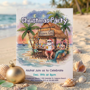Convite Bar Tiki da Mermaid de Natal do Papai Noel Tropica