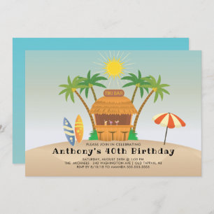 Convite Bar Tiki Festa de aniversário de Verão